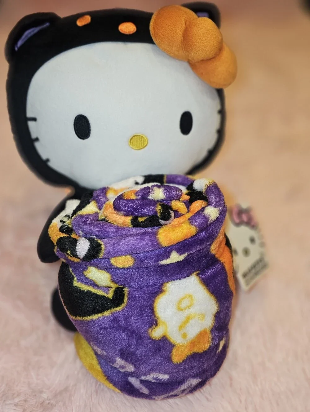 Hello Kitty Halloween Purple Pumpkins Mokn Black Cats Blanket Character Plushie